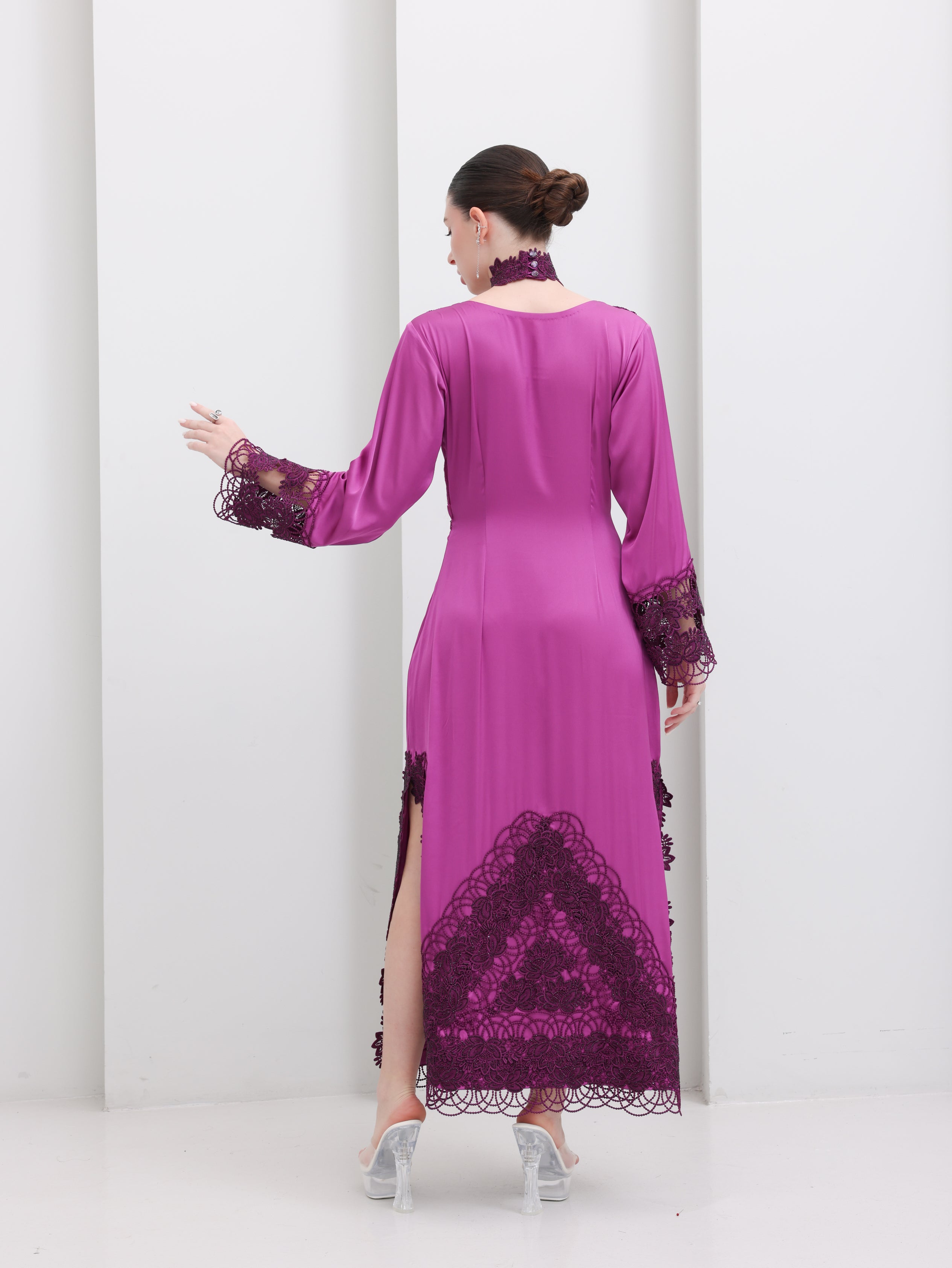Amara Megenta Lace Detail Maxi Dress
