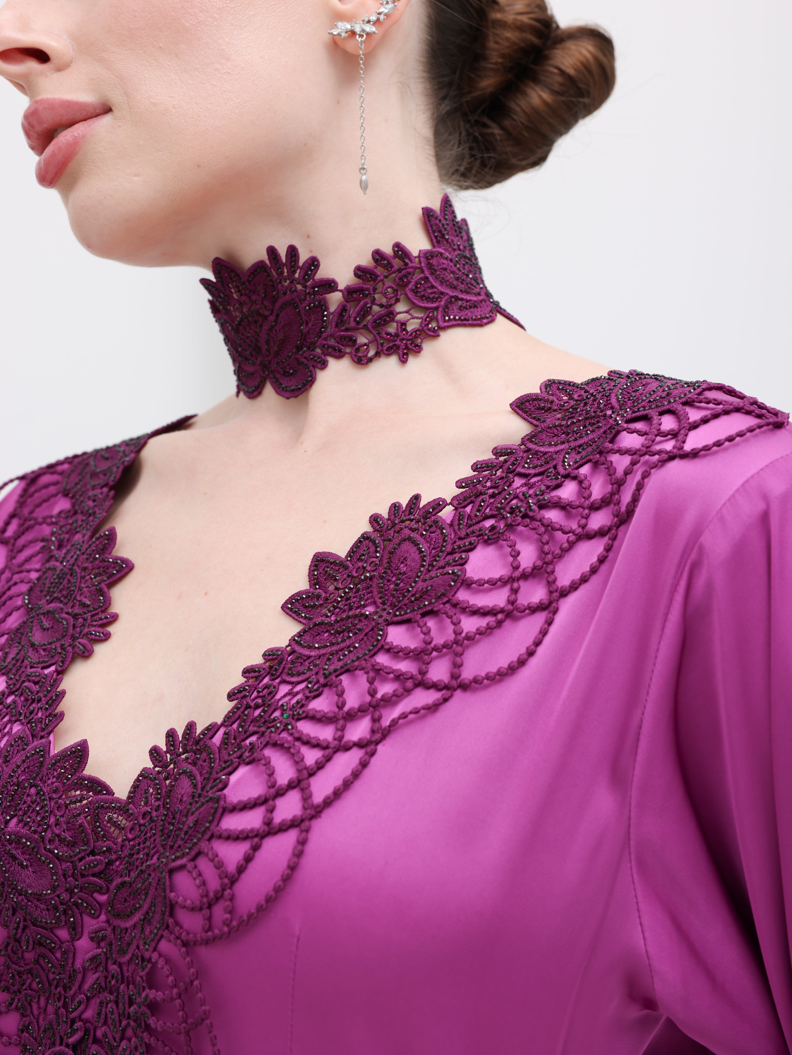 Amara Megenta Lace Detail Maxi Dress