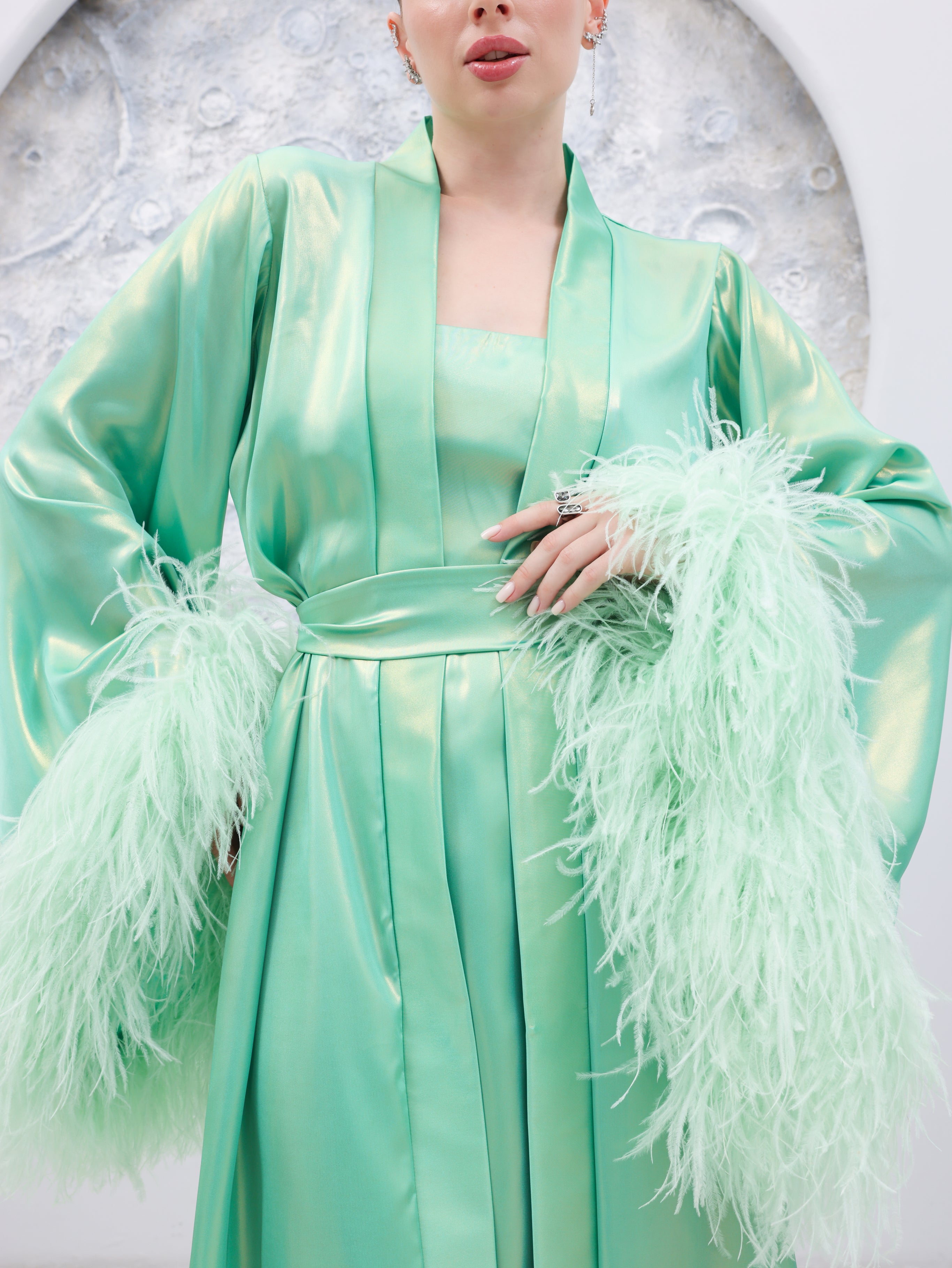 Luxury Satin Feather Abaya