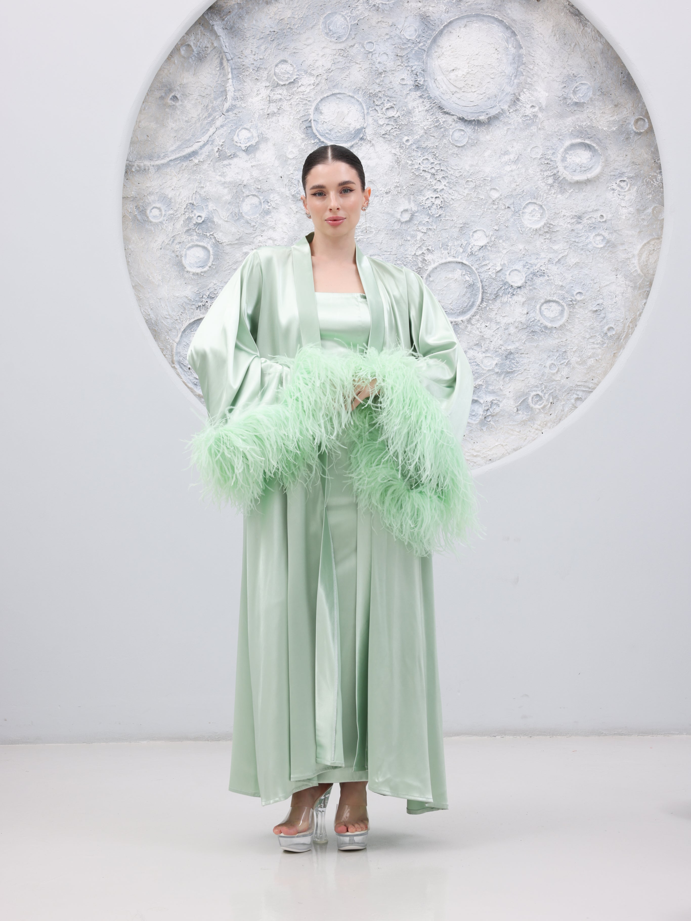 Luxury Satin Feather Abaya