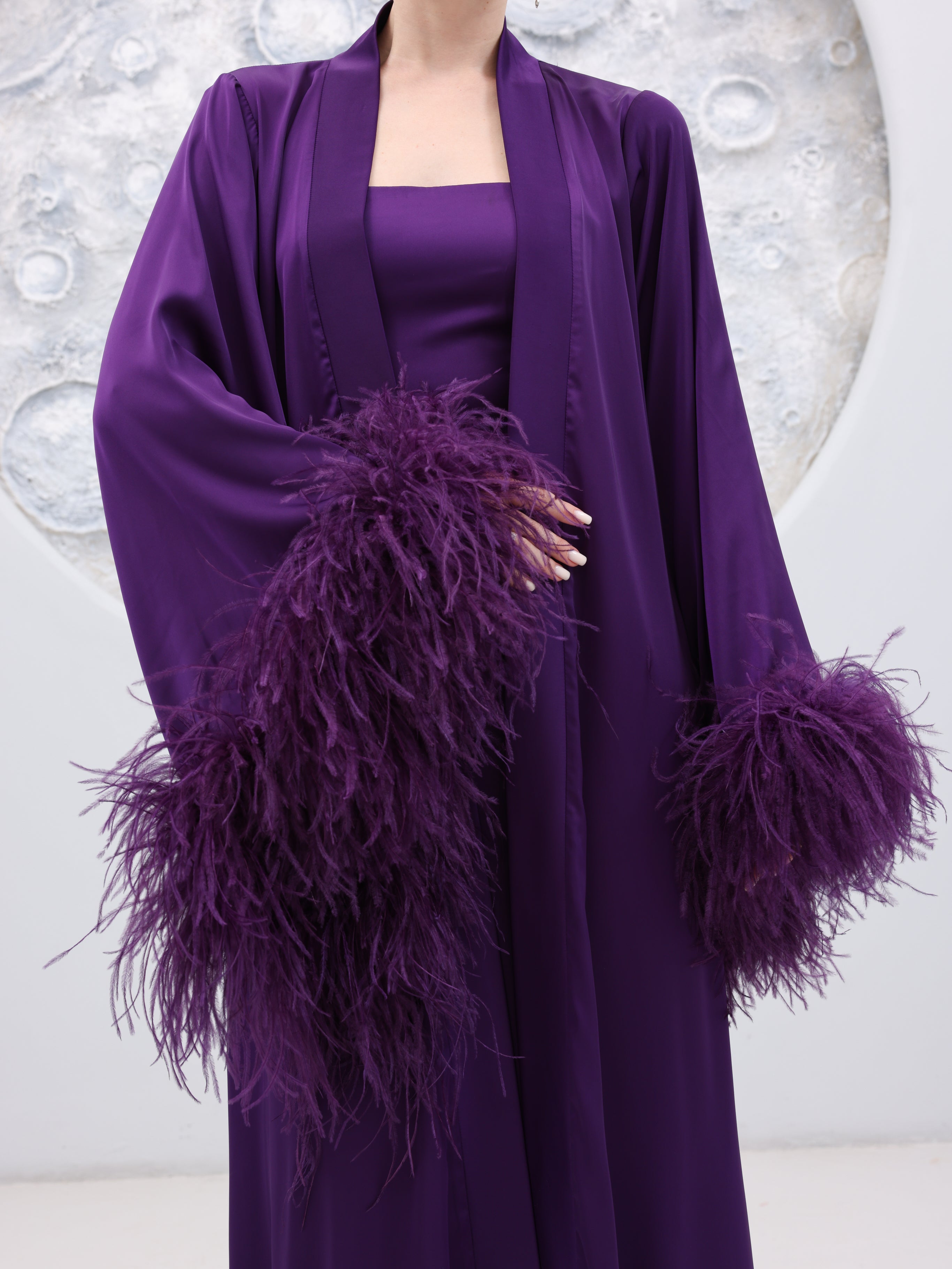 Luxury Satin Feather Abaya