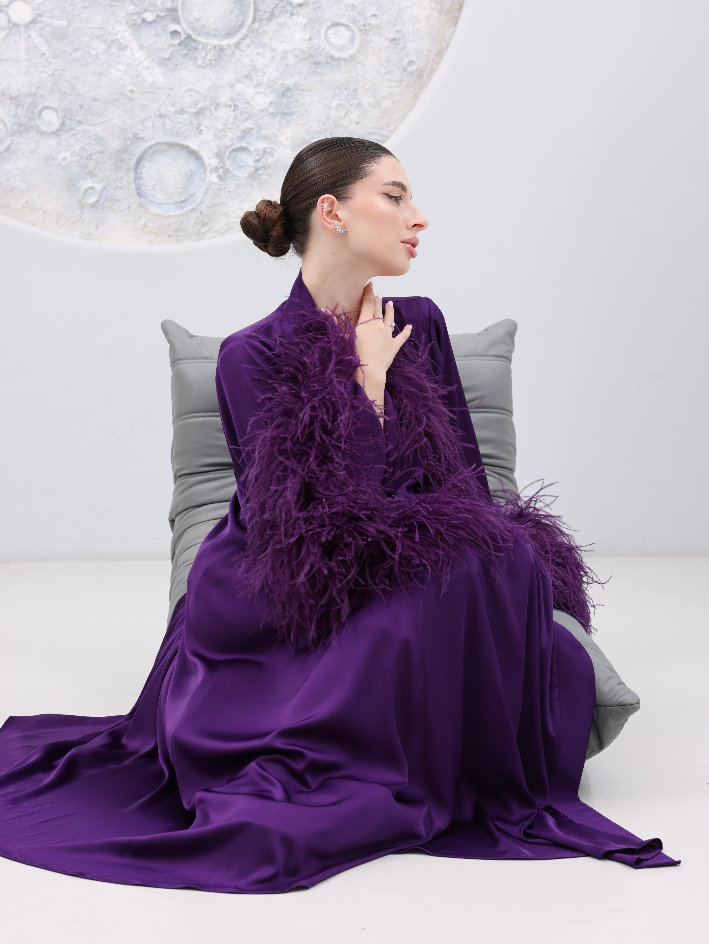 Luxury Satin Feather Abaya