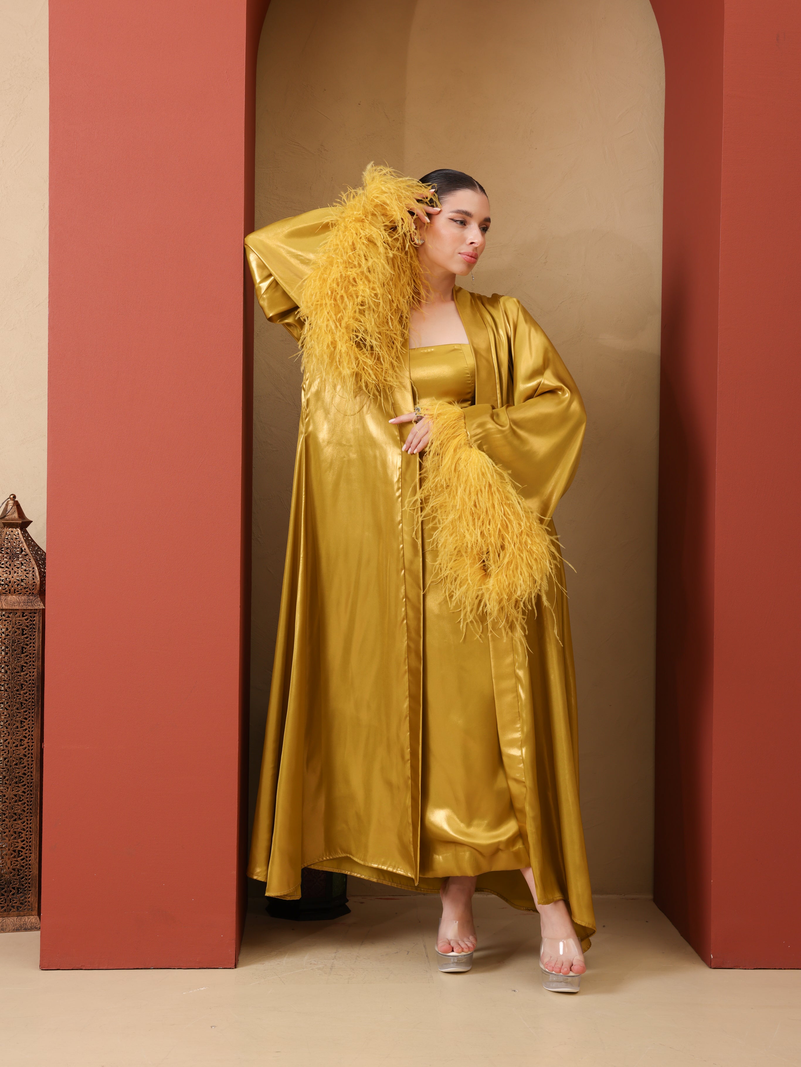 Luxury Satin Feather Abaya