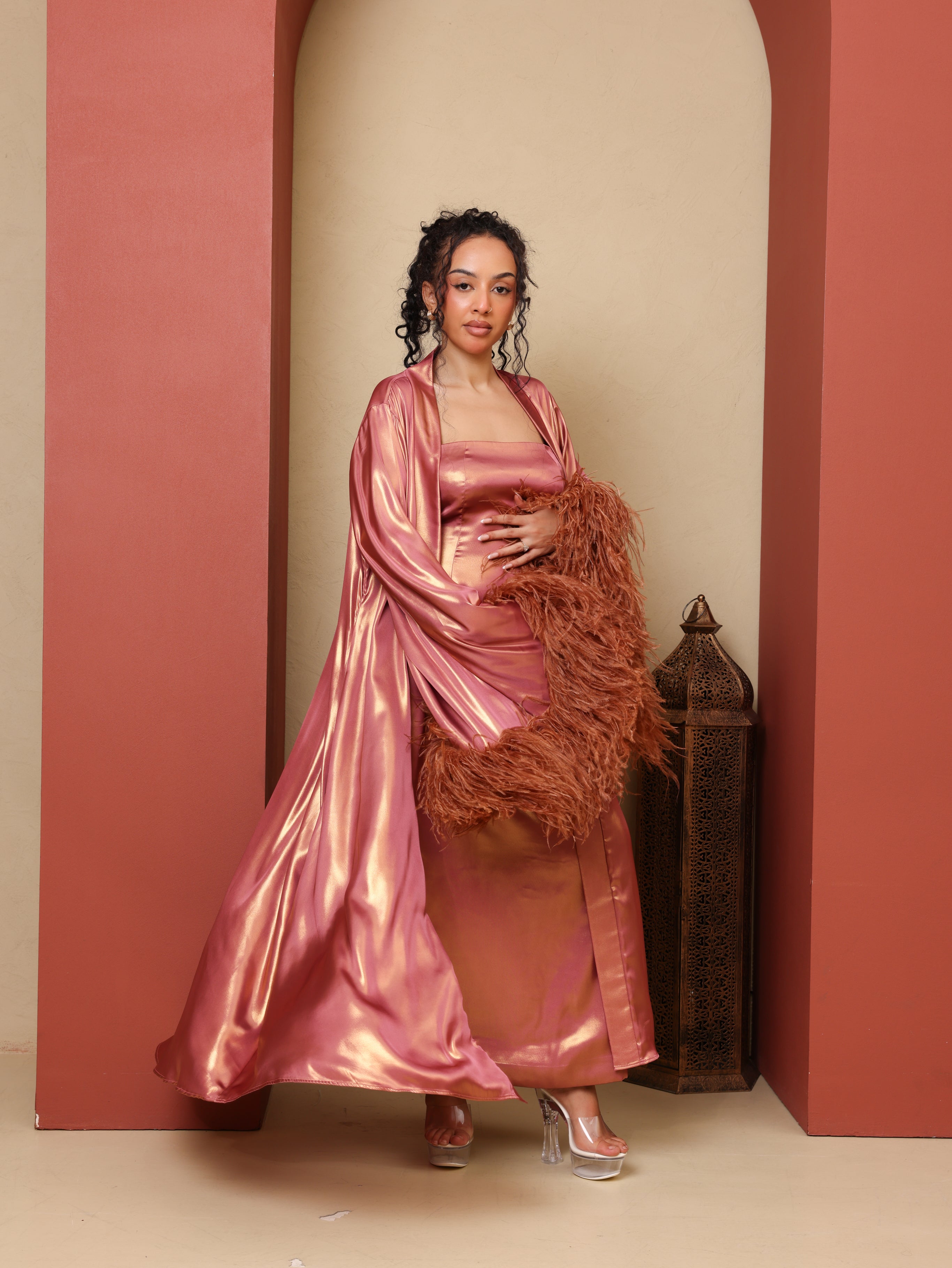 Luxury Satin Feather Abaya