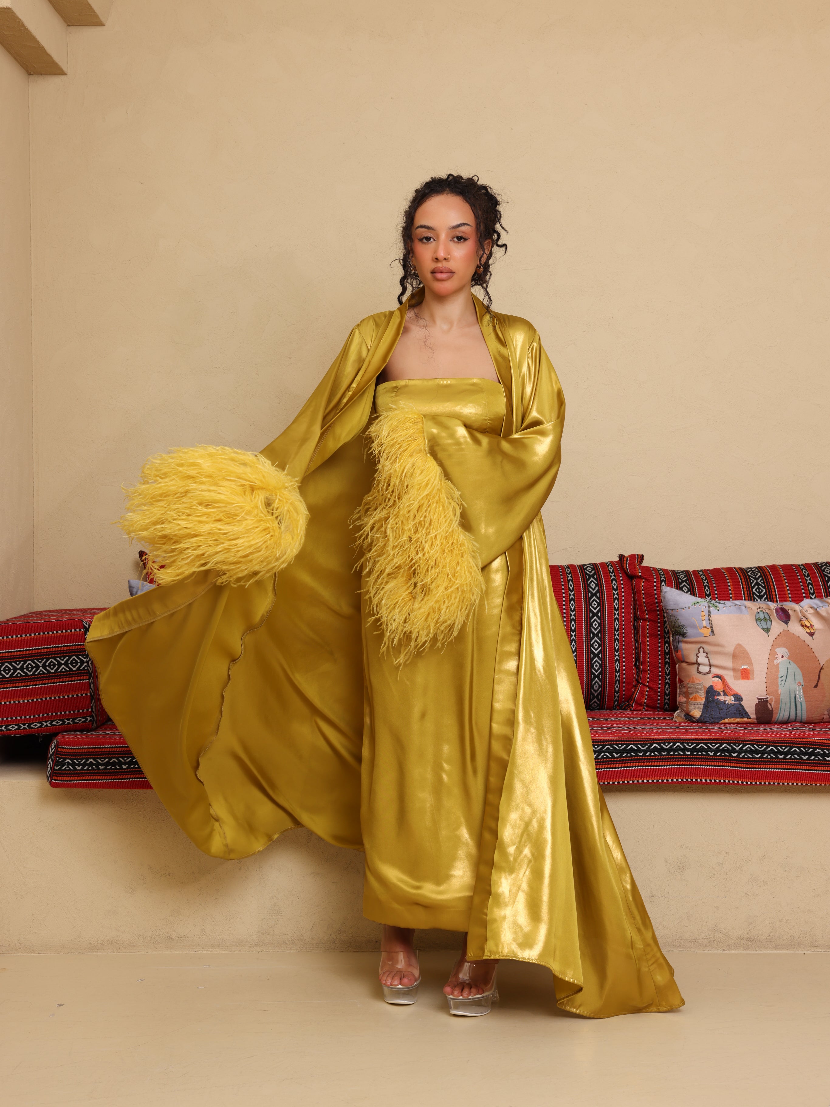 Luxury Satin Feather Abaya