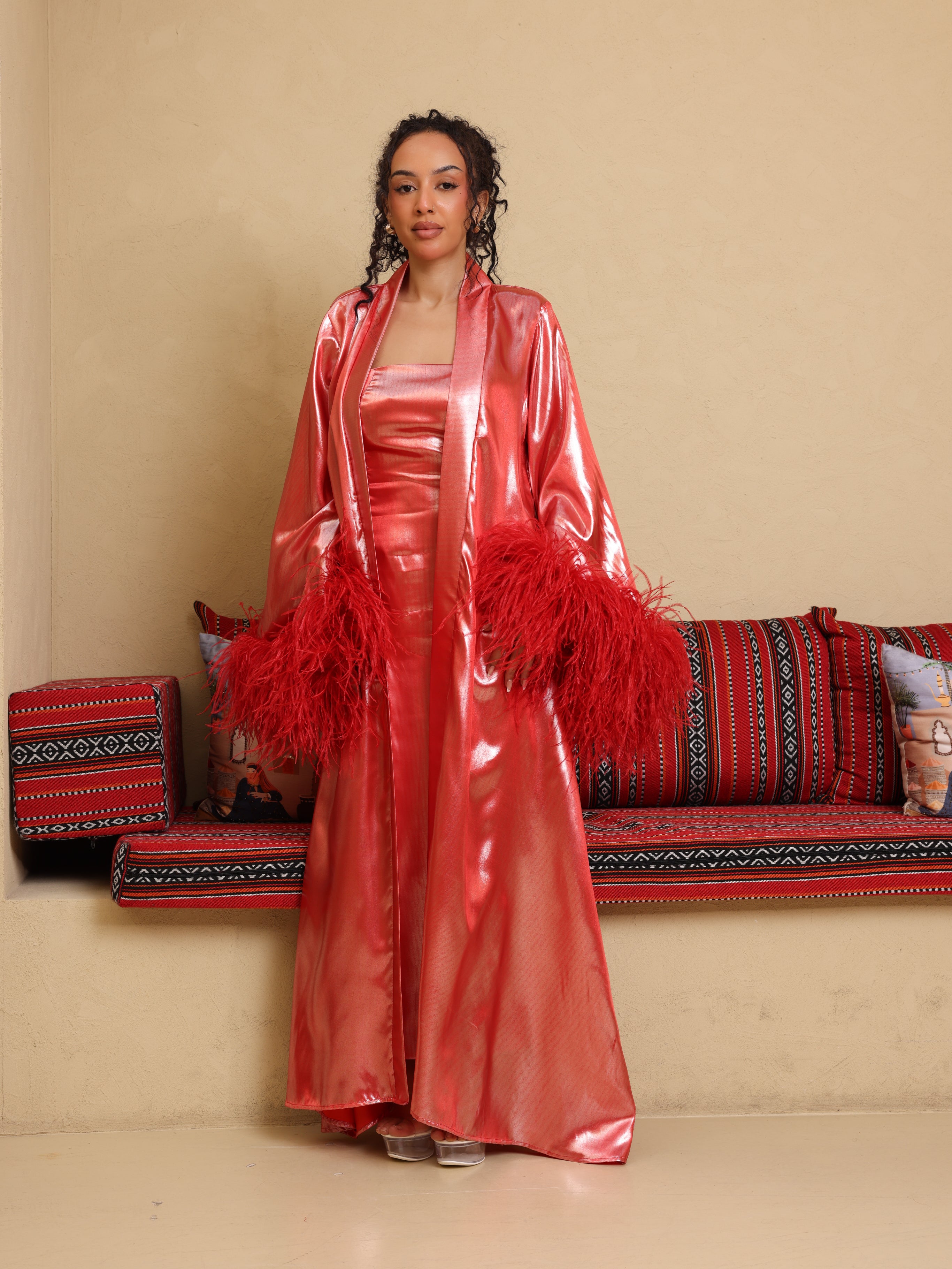 Luxury Satin Feather Abaya