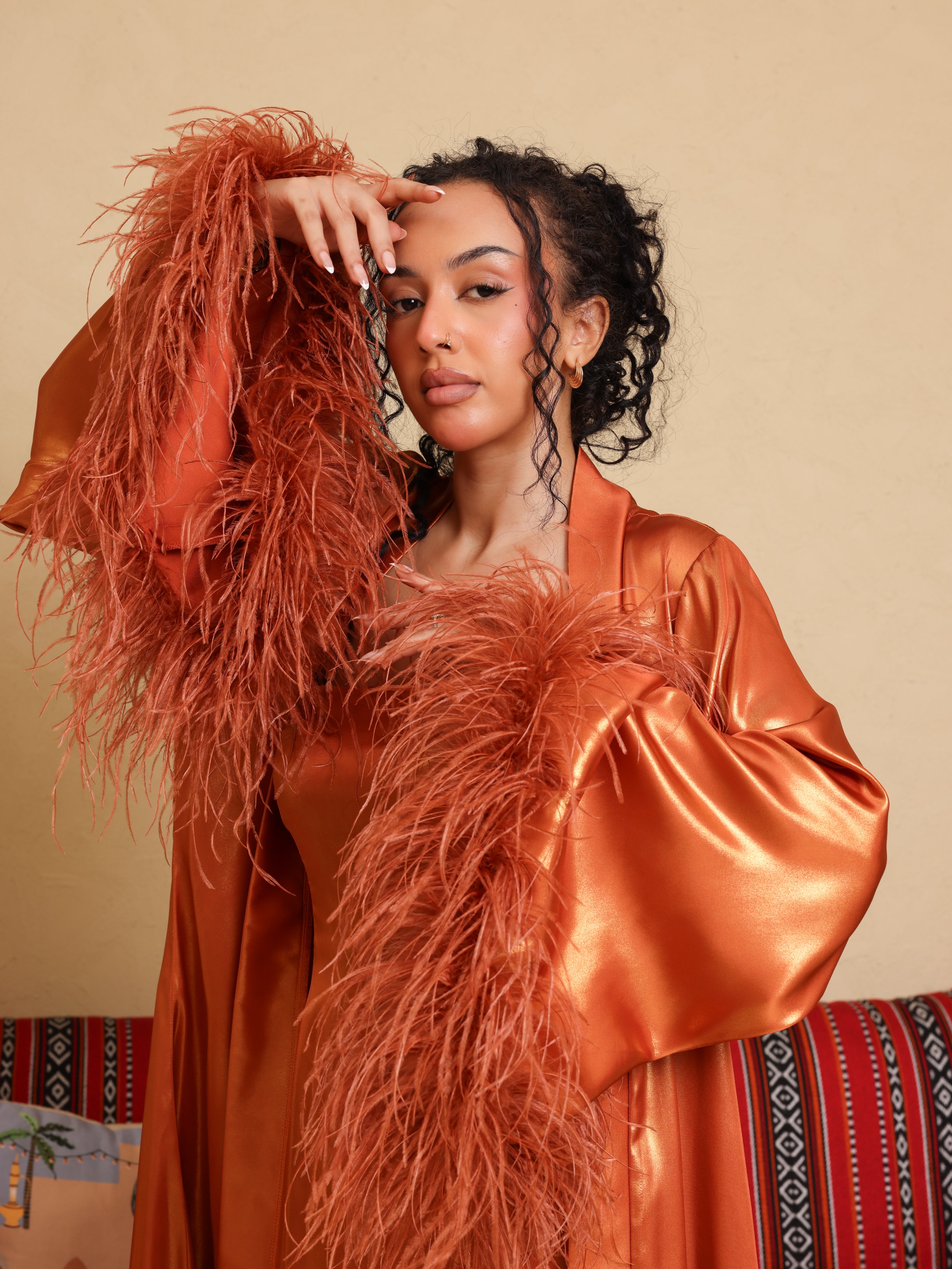 Luxury Satin Feather Abaya