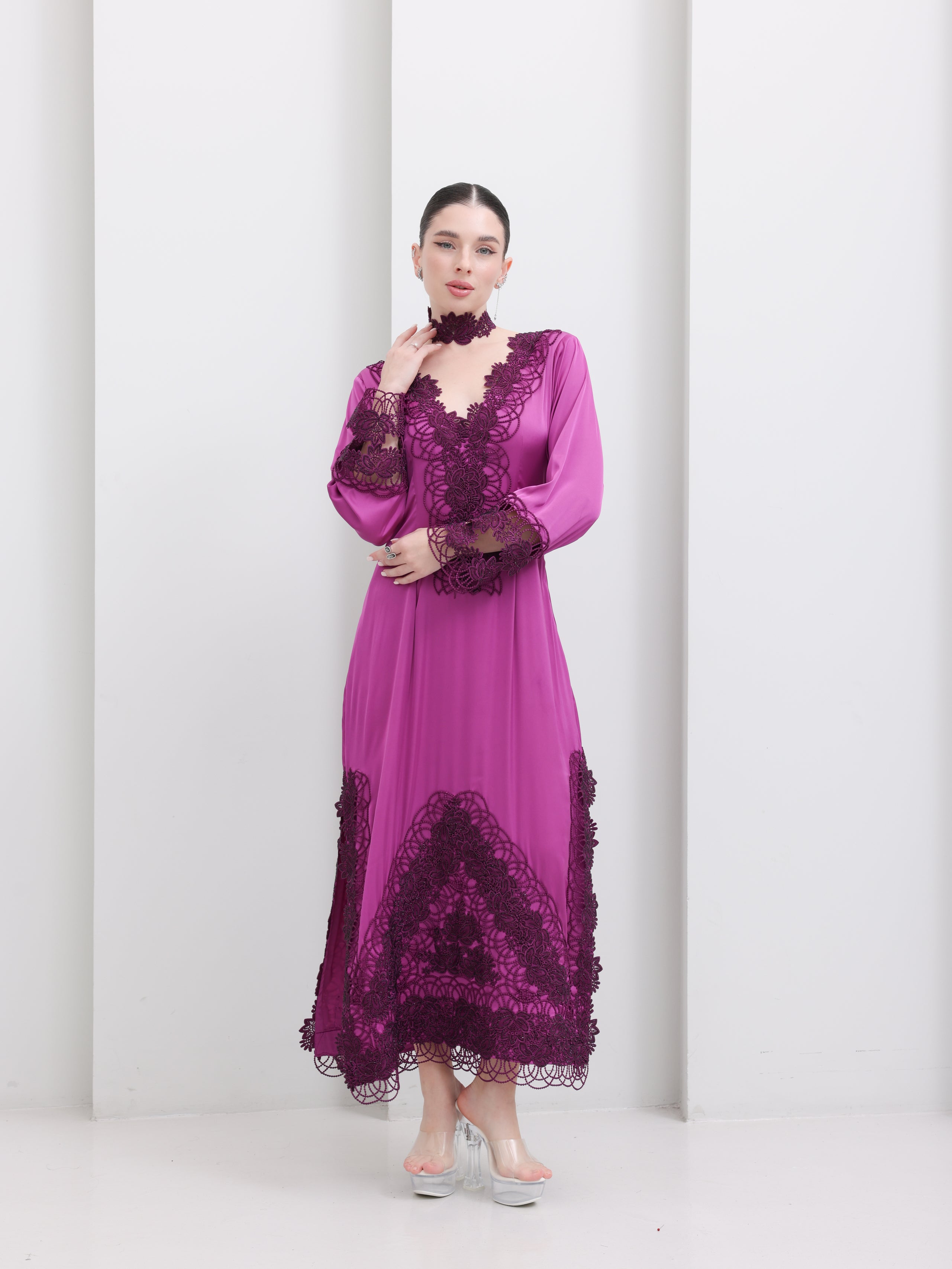 Amara Megenta Lace Detail Maxi Dress