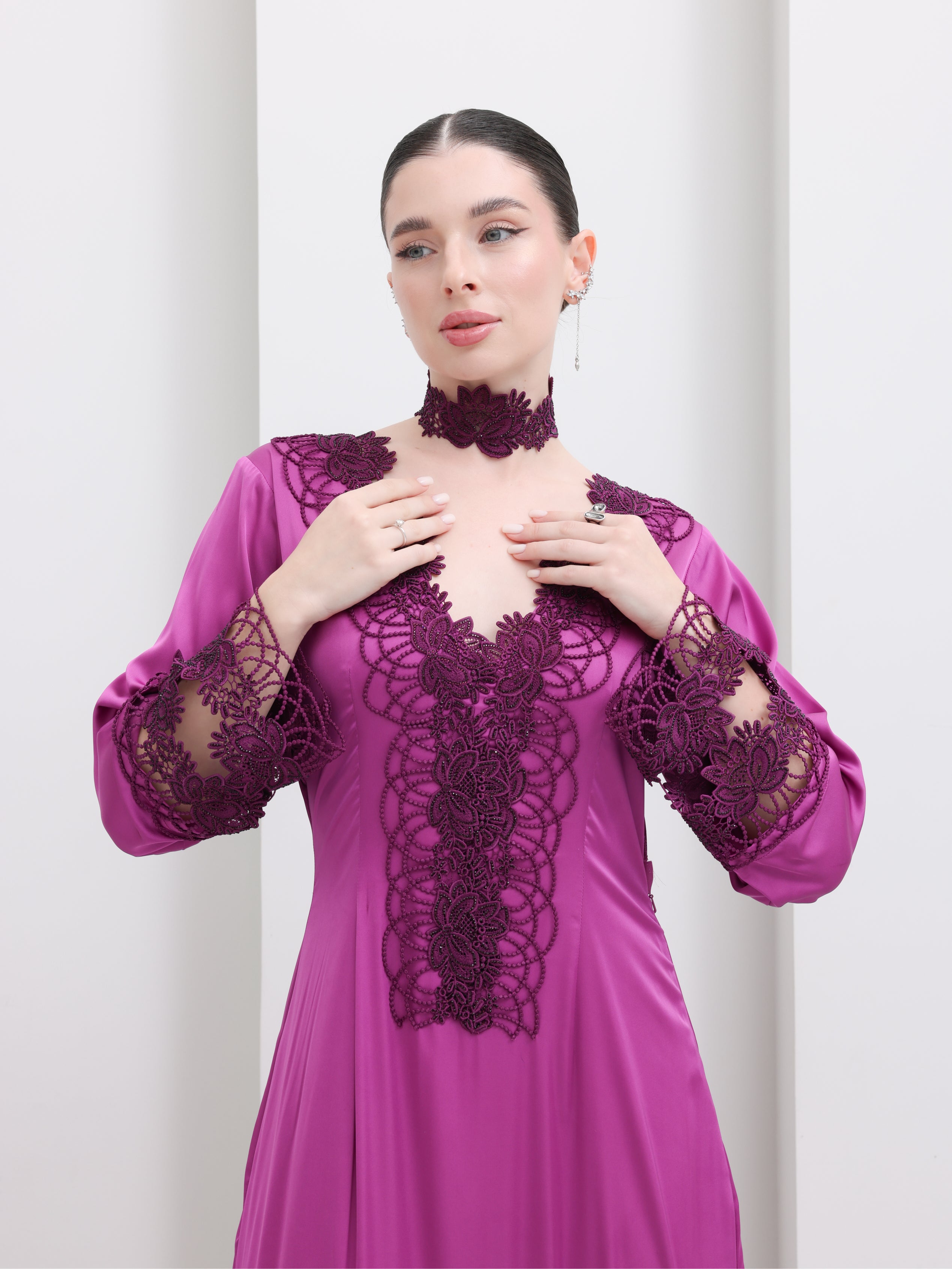 Amara Megenta Lace Detail Maxi Dress