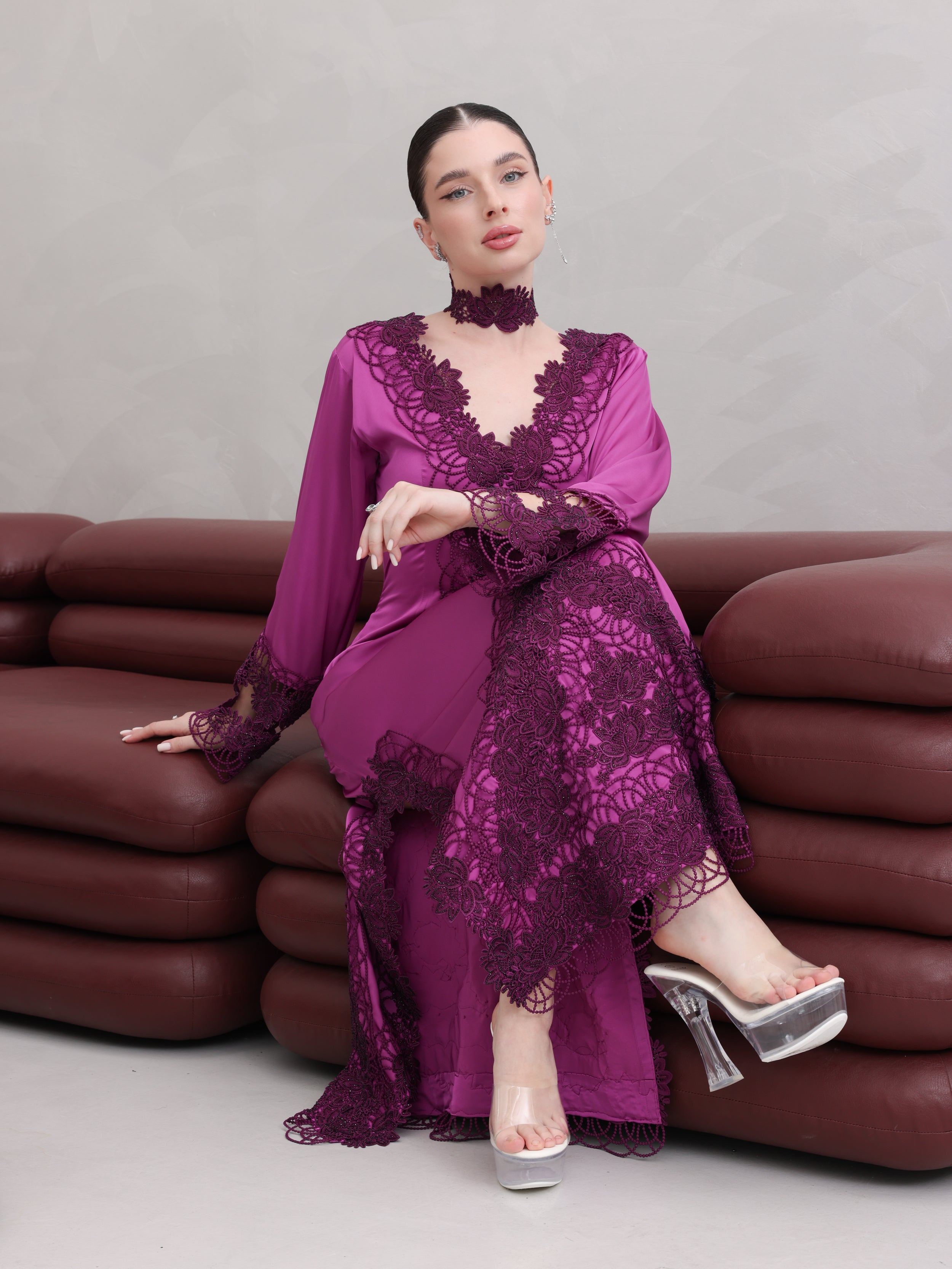 Amara Megenta Lace Detail Maxi Dress