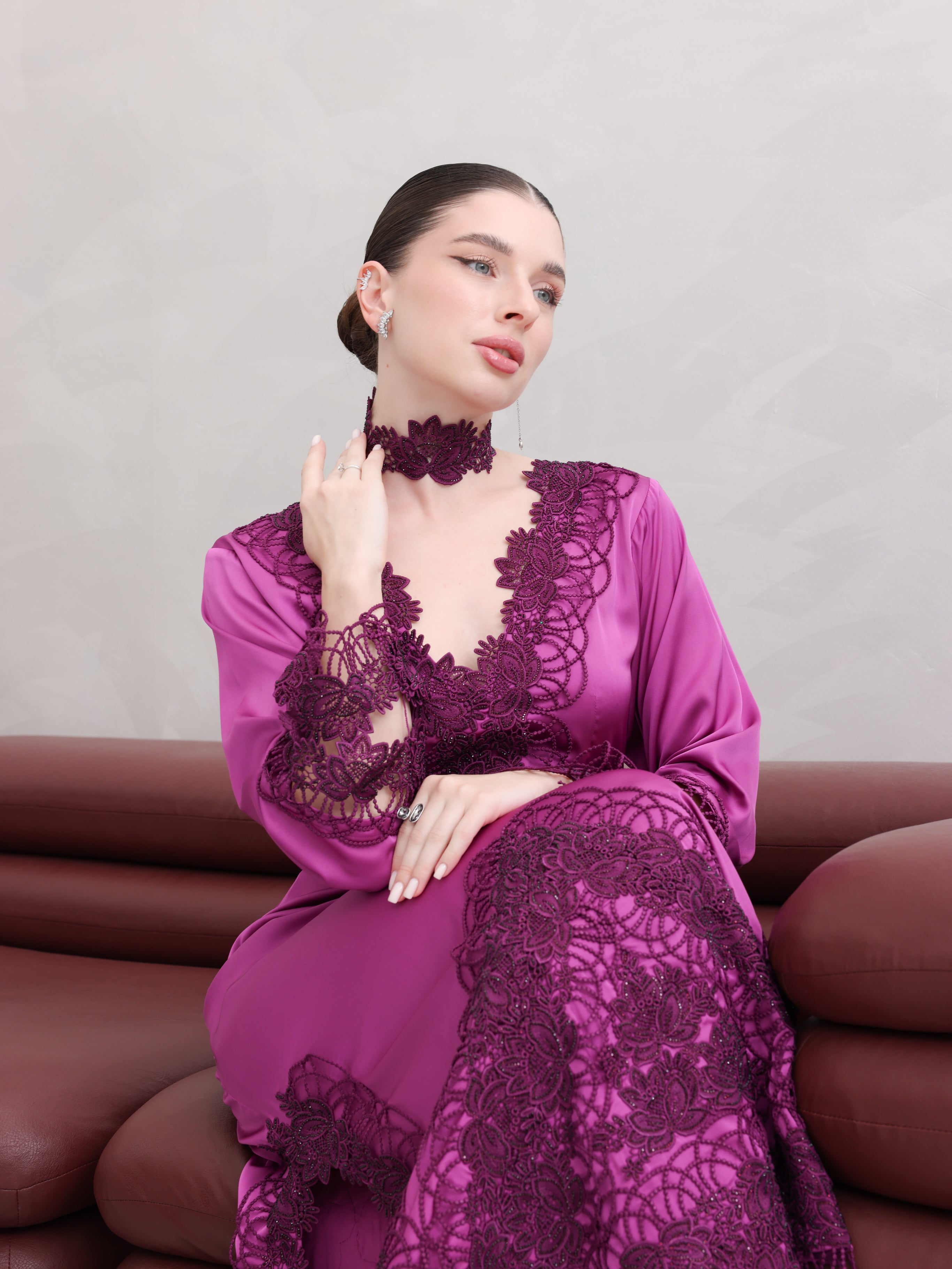 Amara Megenta Lace Detail Maxi Dress