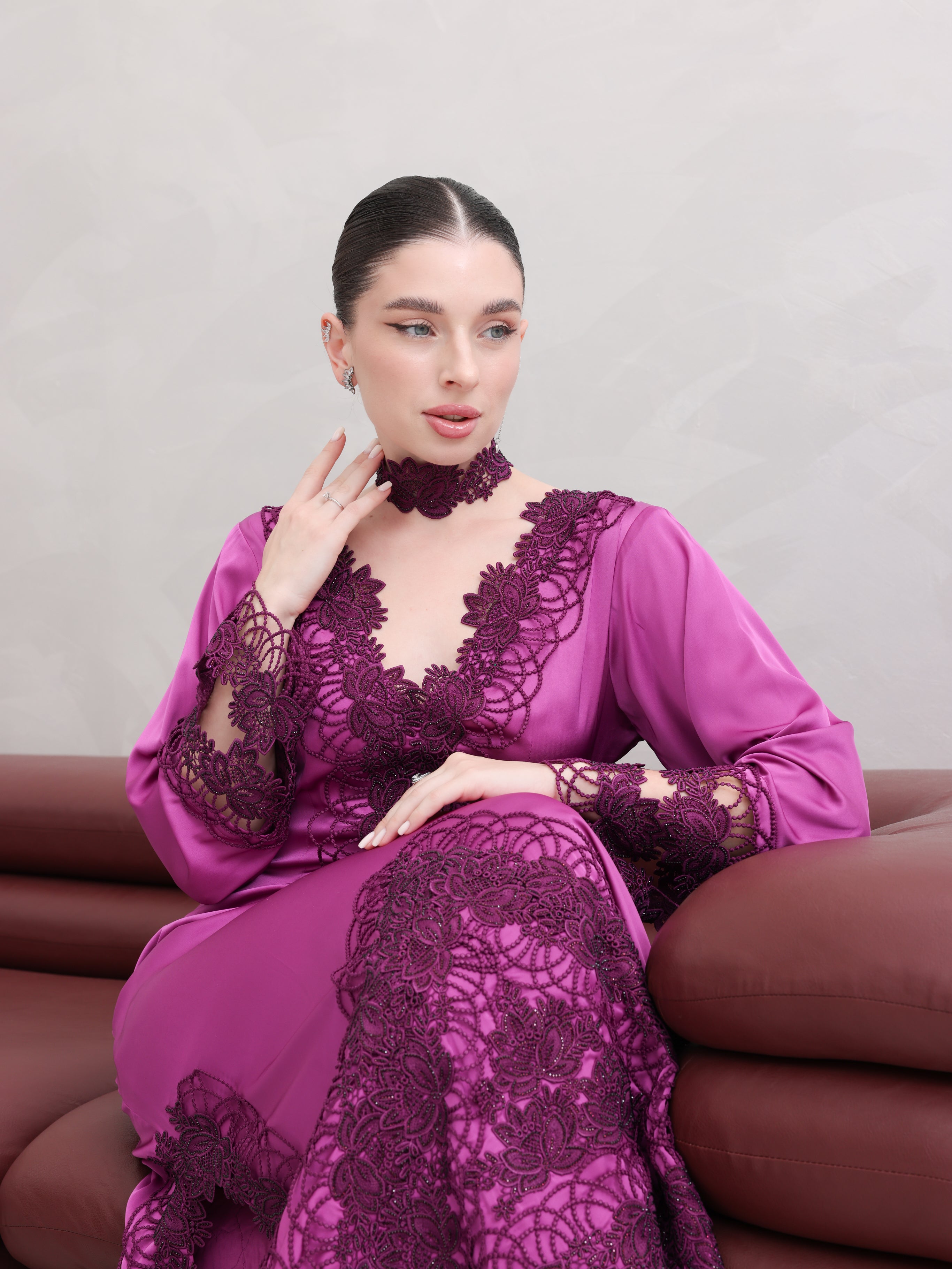 Amara Megenta Lace Detail Maxi Dress