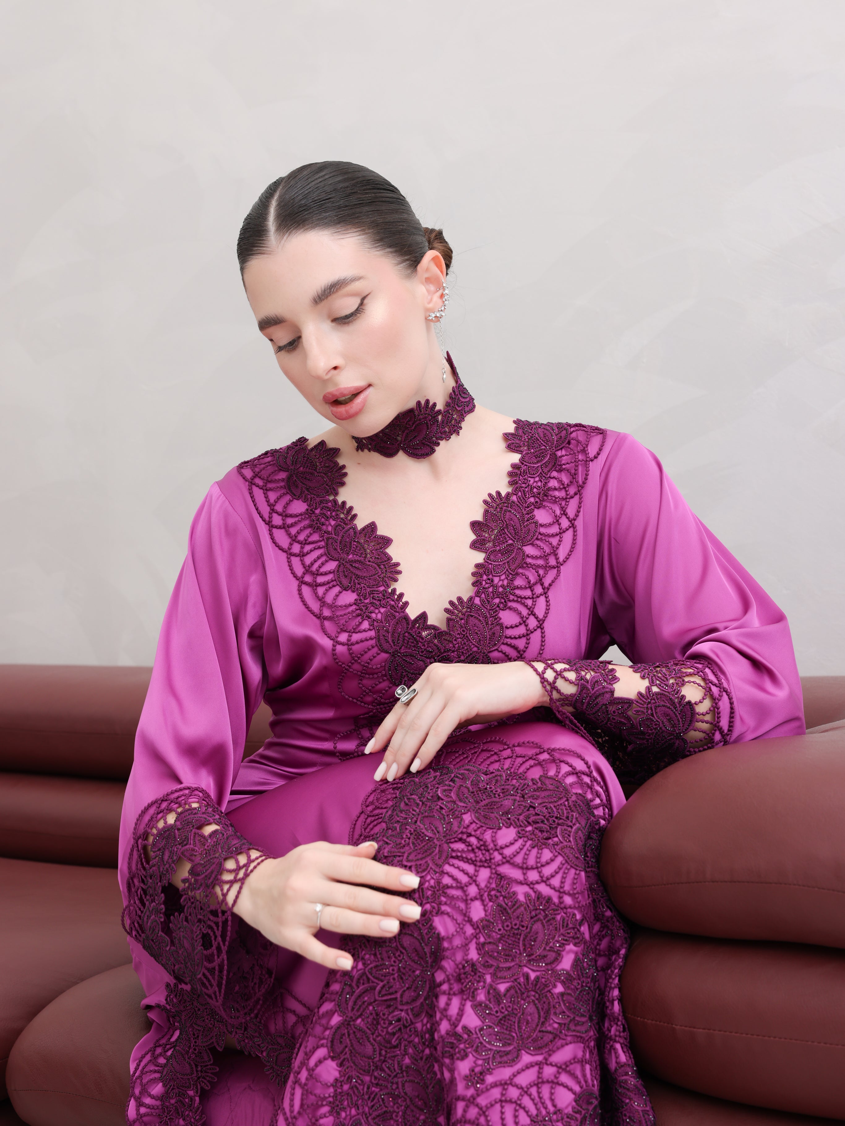 Amara Megenta Lace Detail Maxi Dress