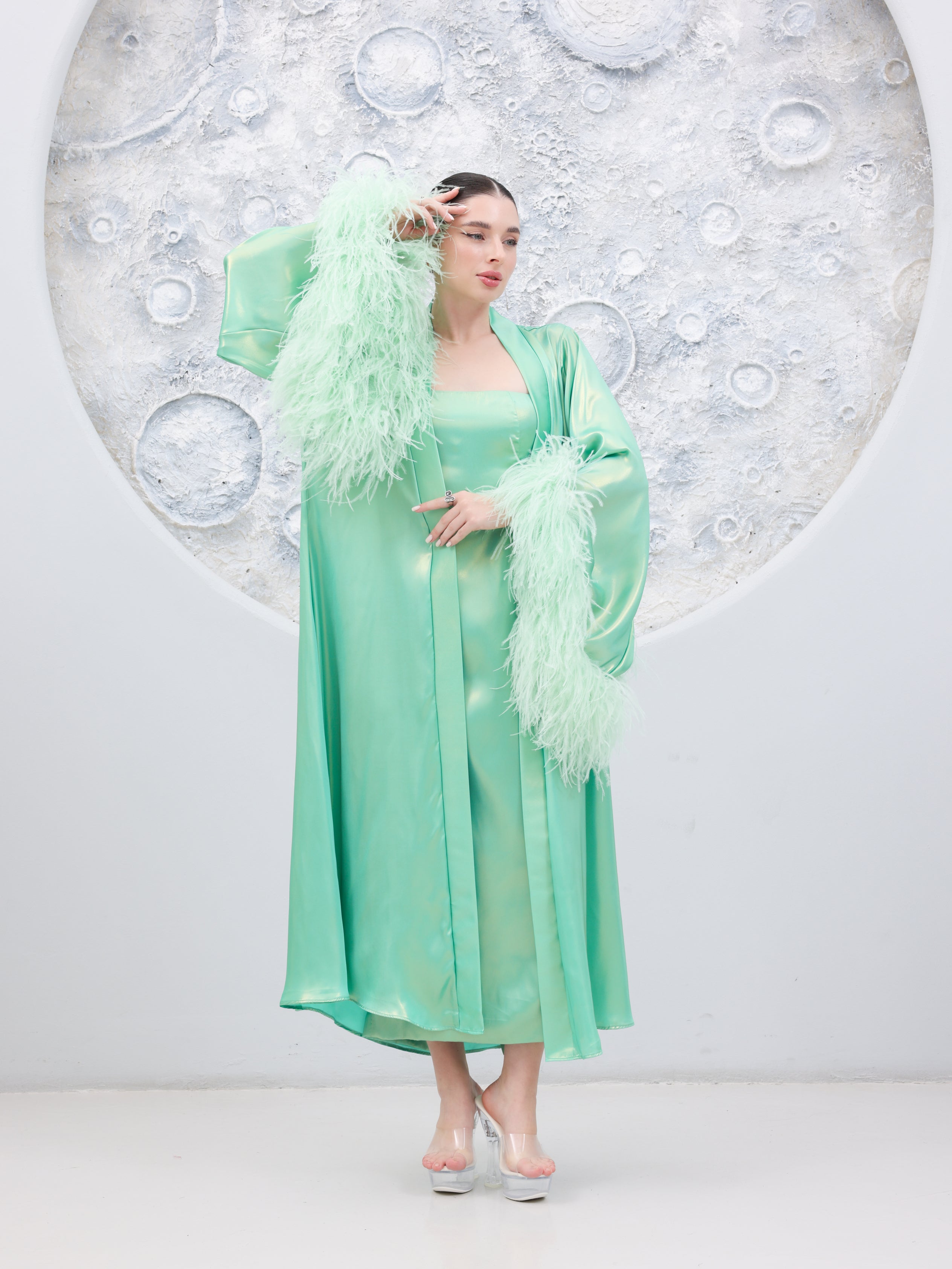 Luxury Satin Feather Abaya