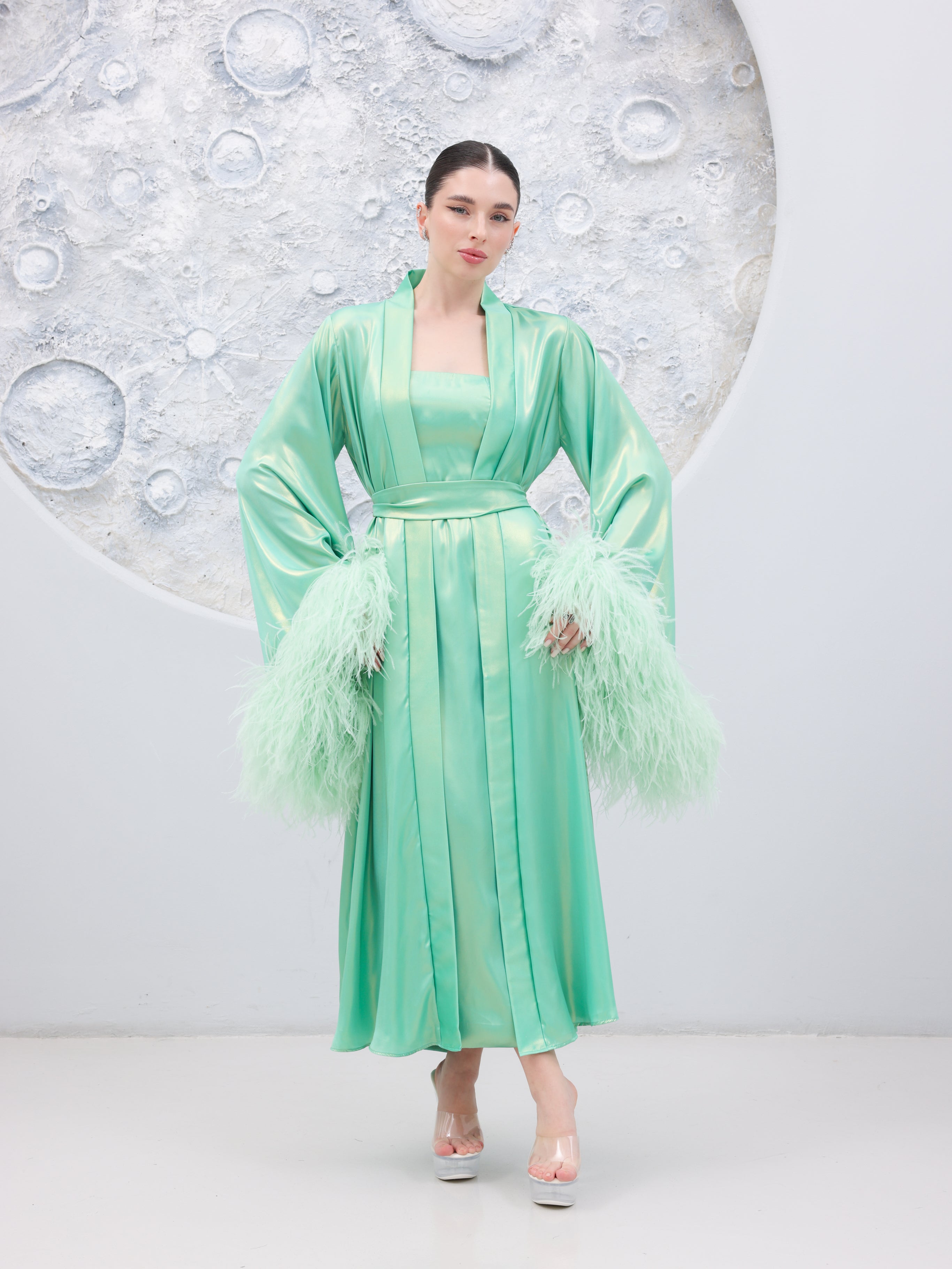 Luxury Satin Feather Abaya