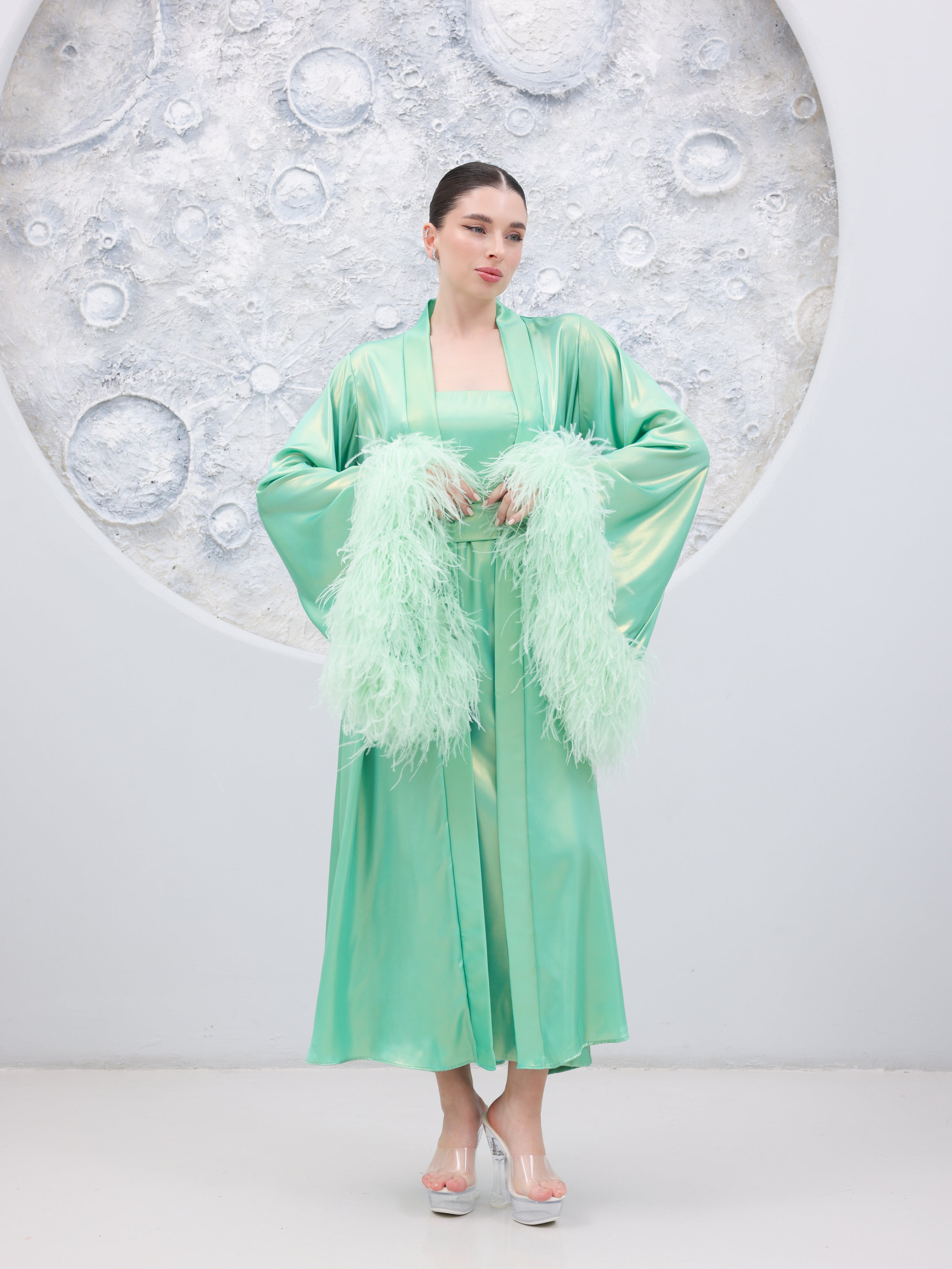 Luxury Satin Feather Abaya
