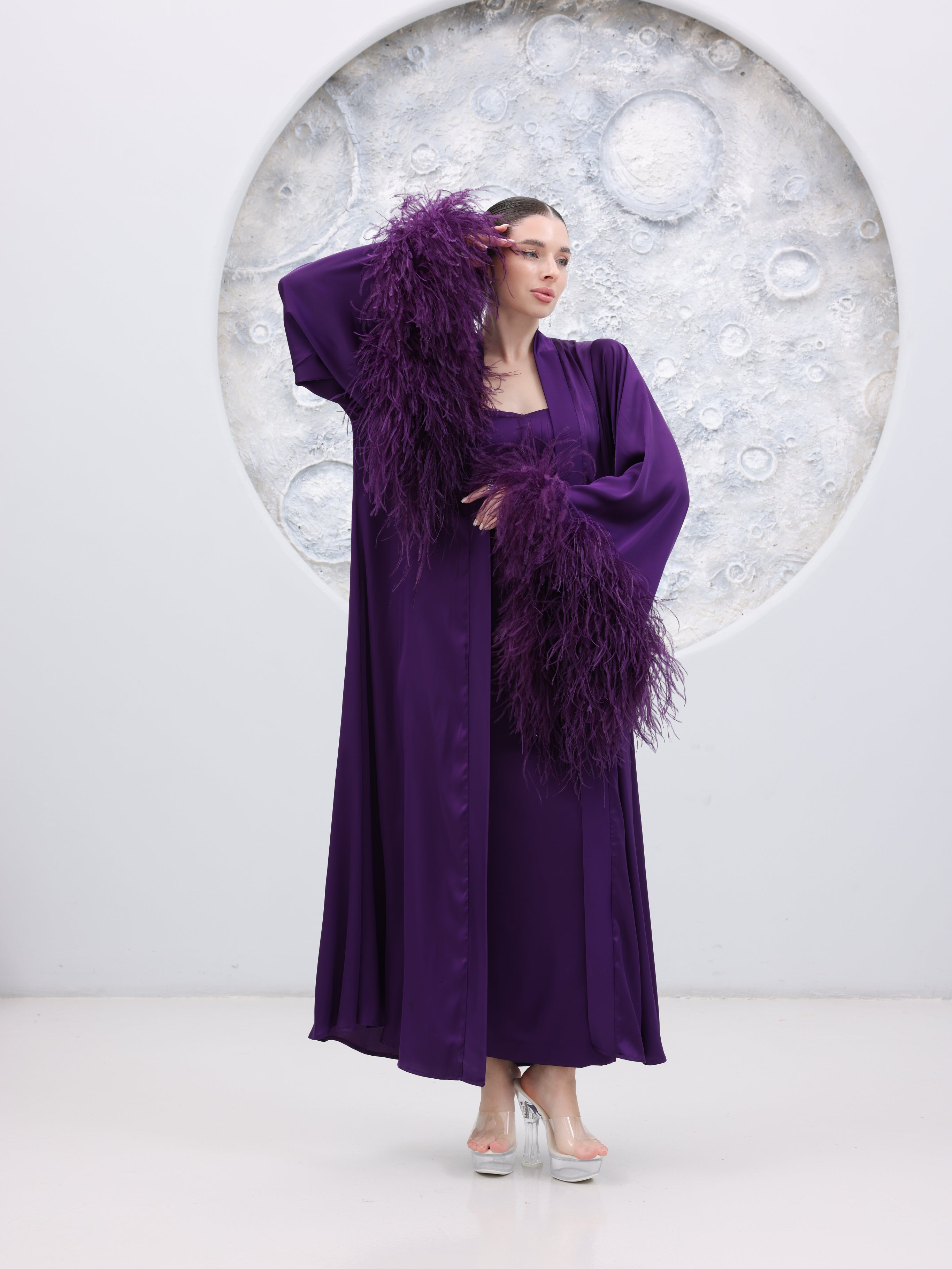 Luxury Satin Feather Abaya