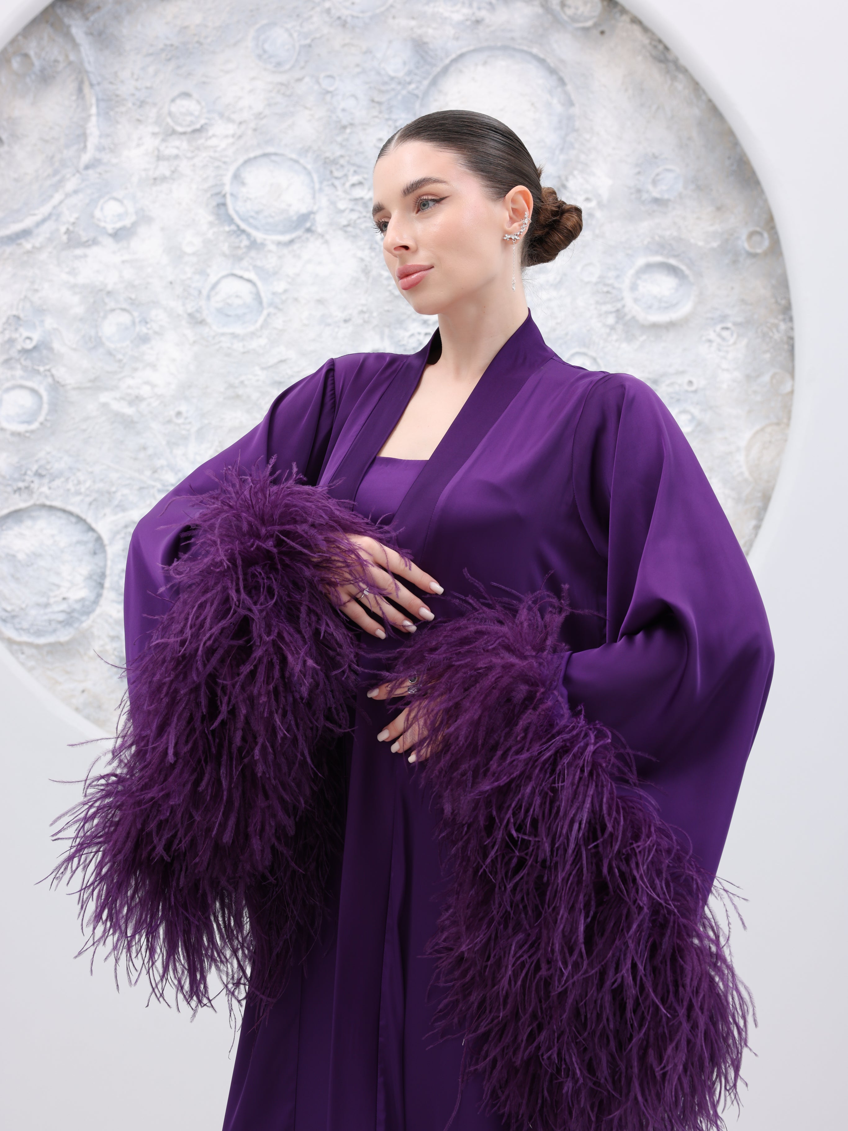 Luxury Satin Feather Abaya