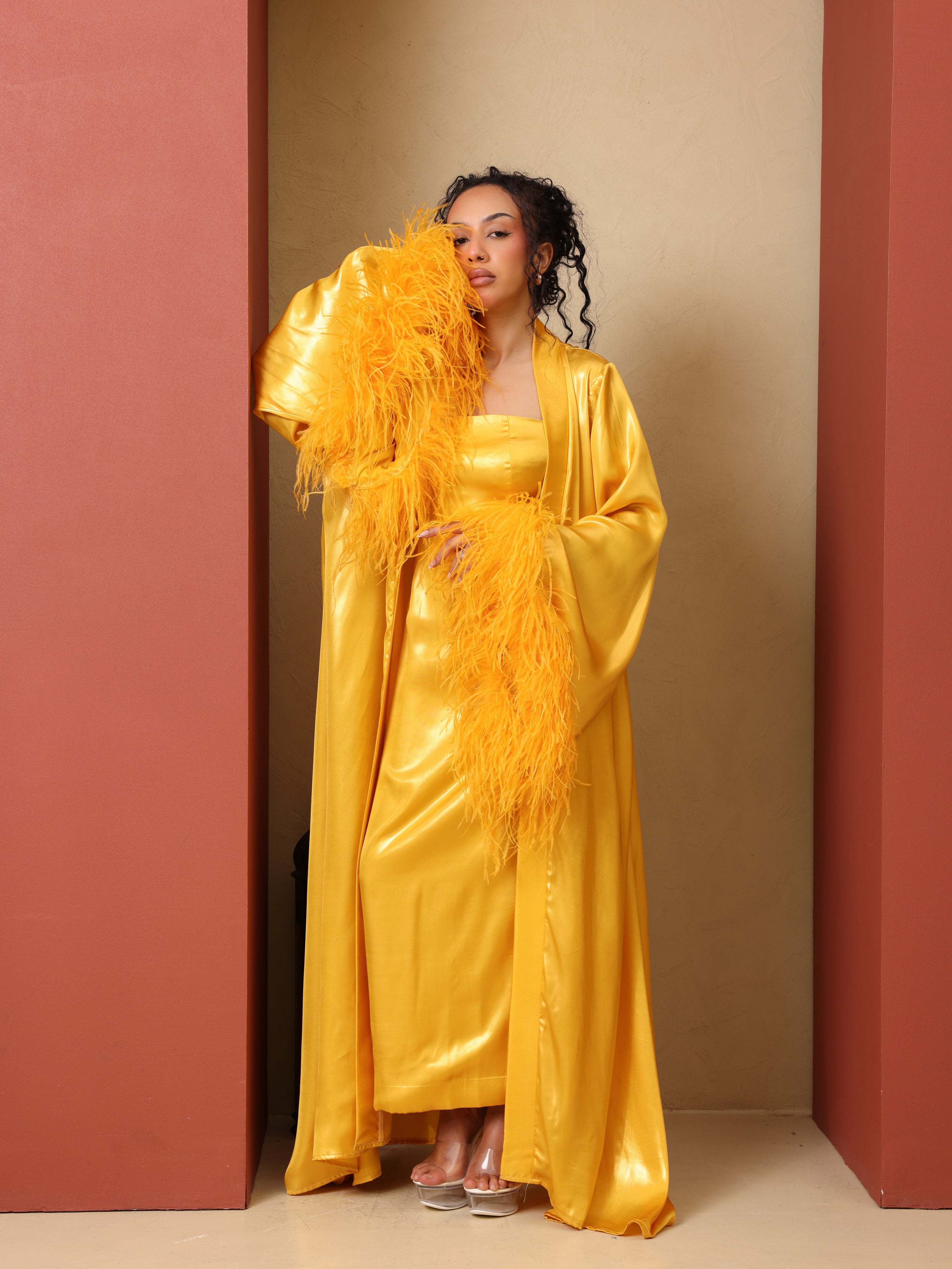 Luxury Satin Feather Abaya