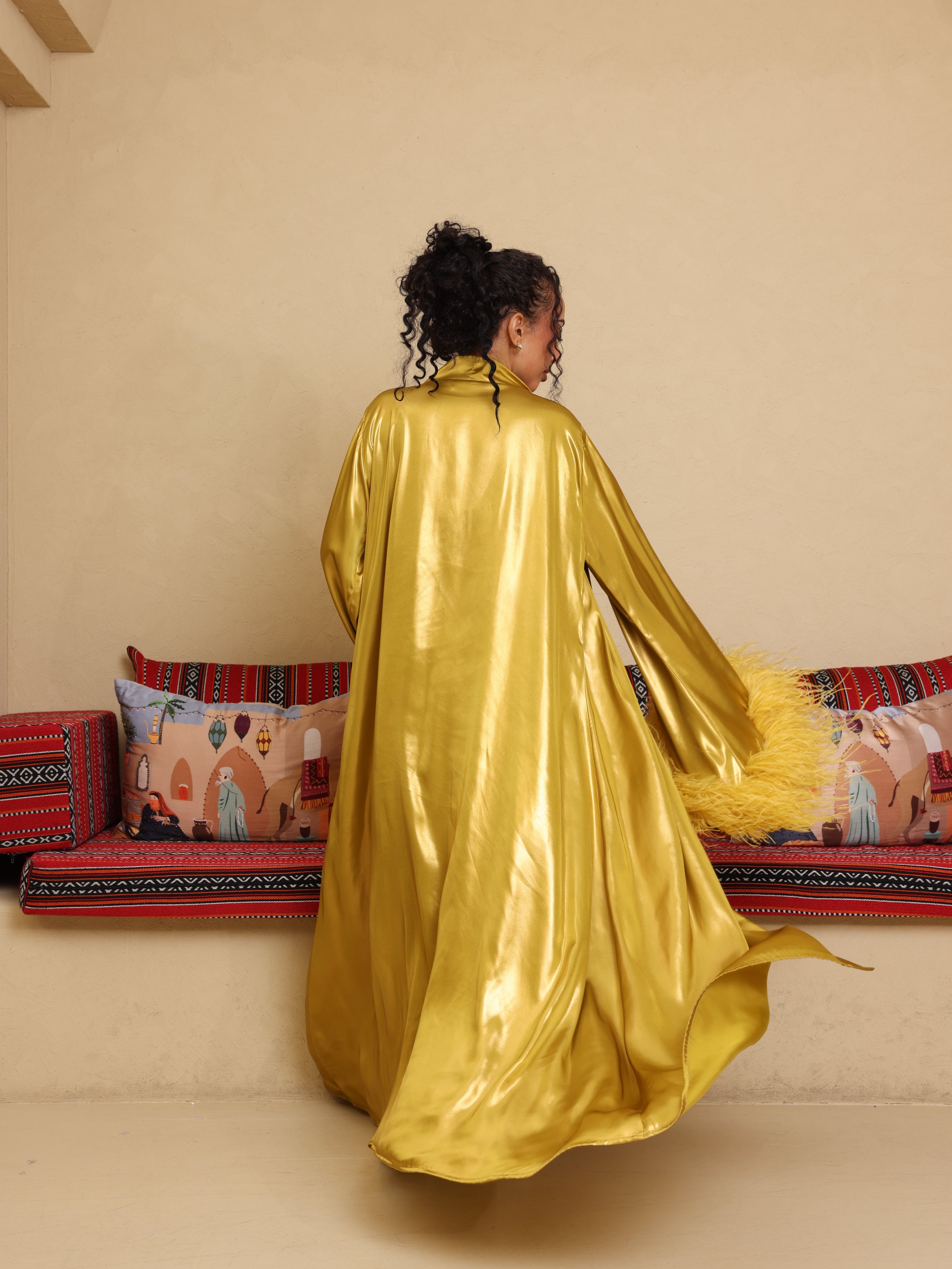 Luxury Satin Feather Abaya