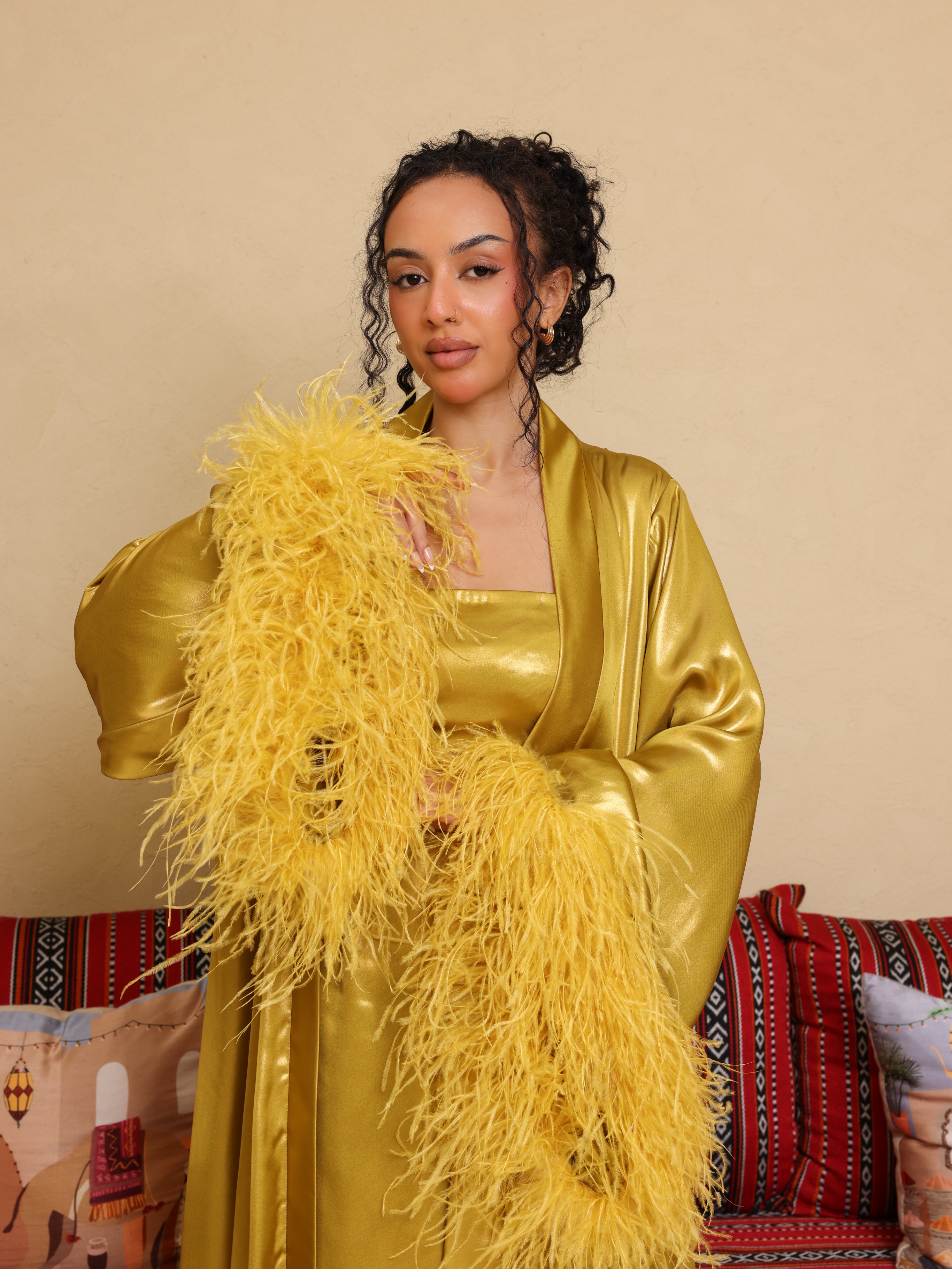 Luxury Satin Feather Abaya