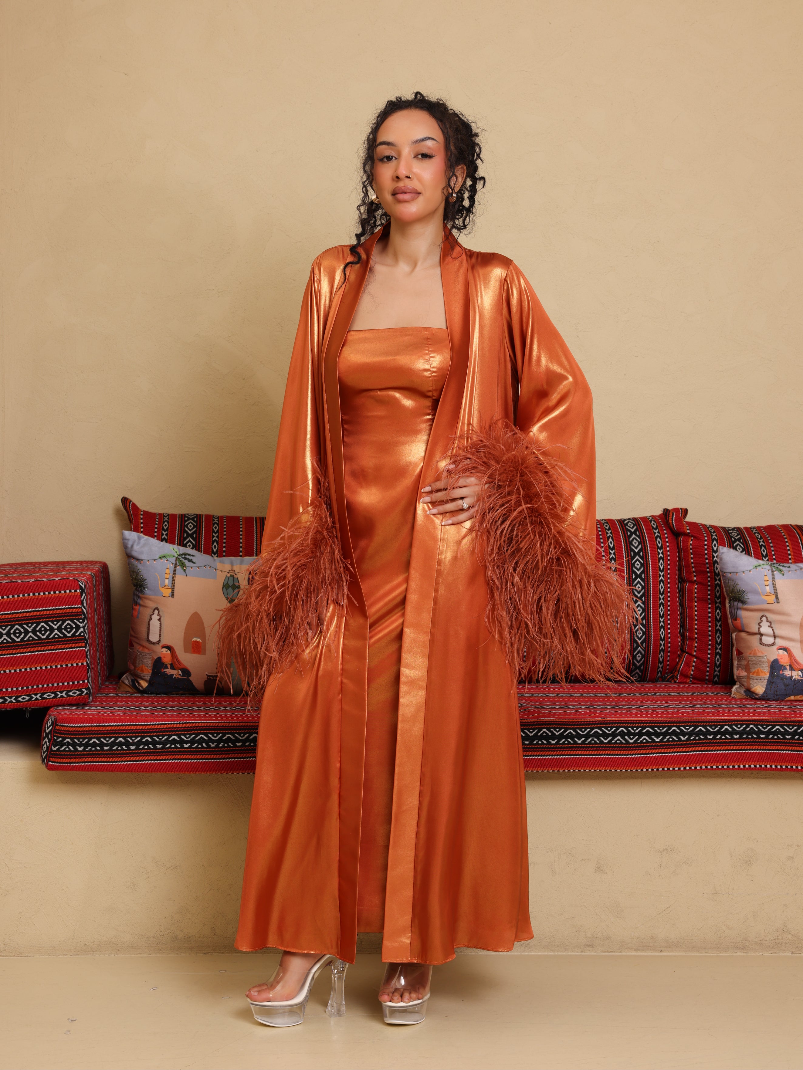 Luxury Satin Feather Abaya
