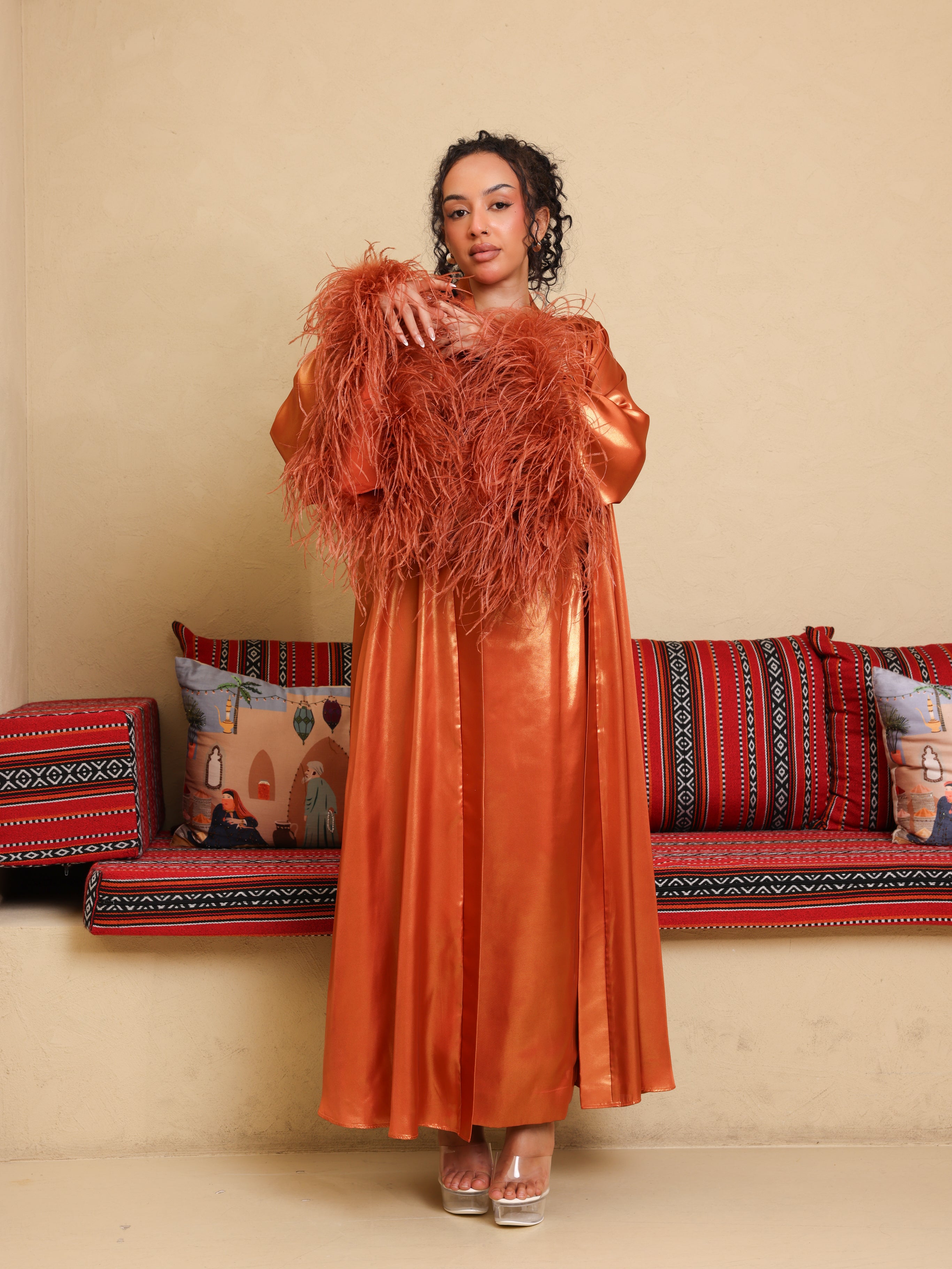 Luxury Satin Feather Abaya