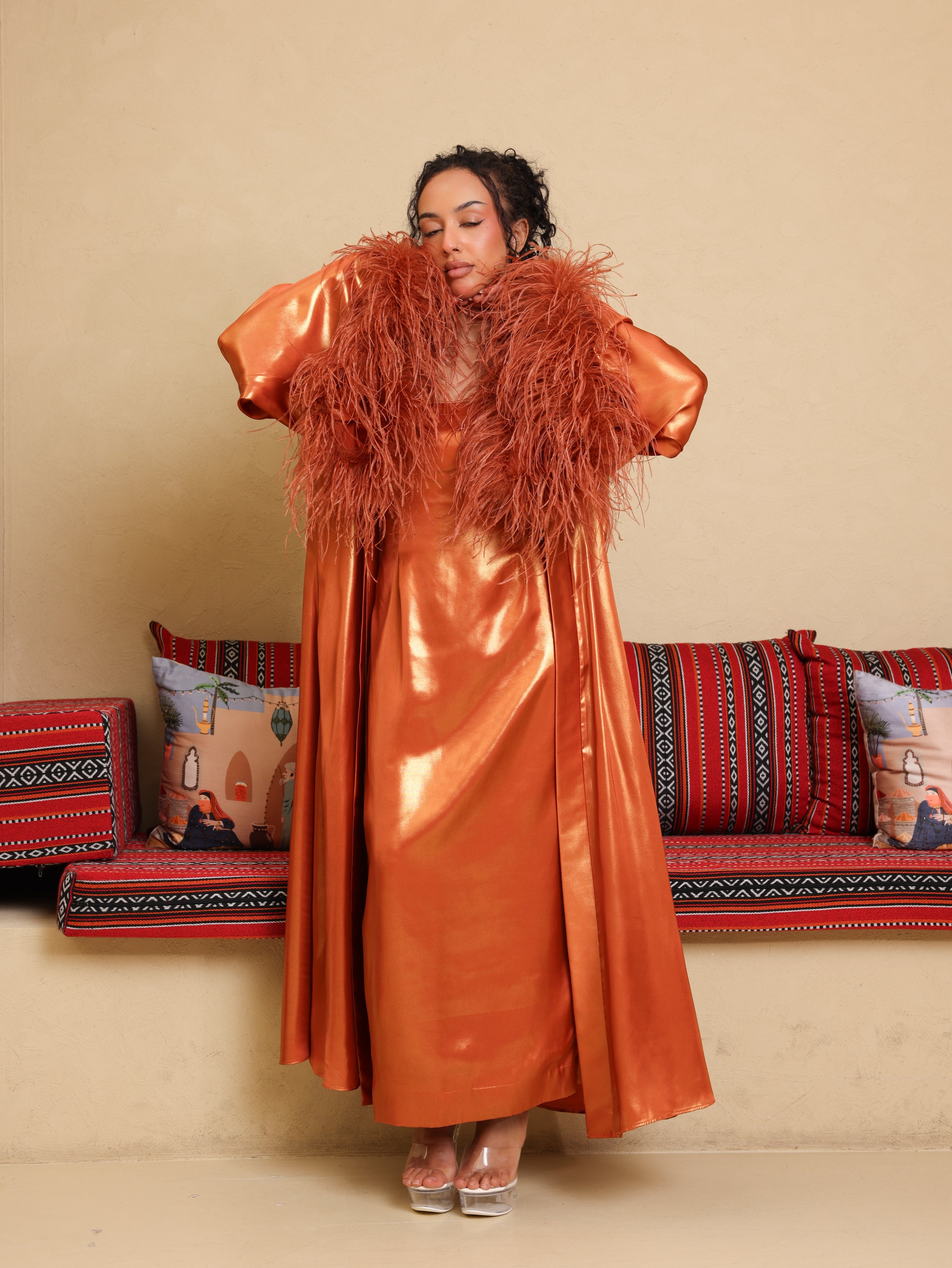 Luxury Satin Feather Abaya