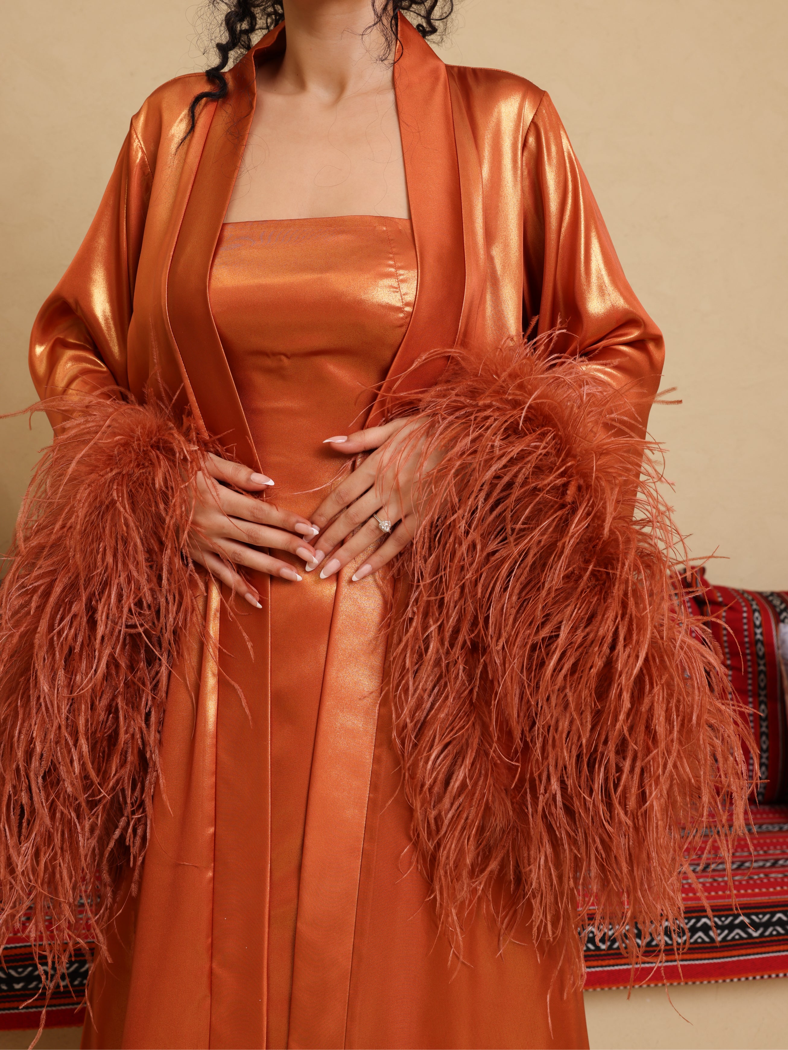 Luxury Satin Feather Abaya