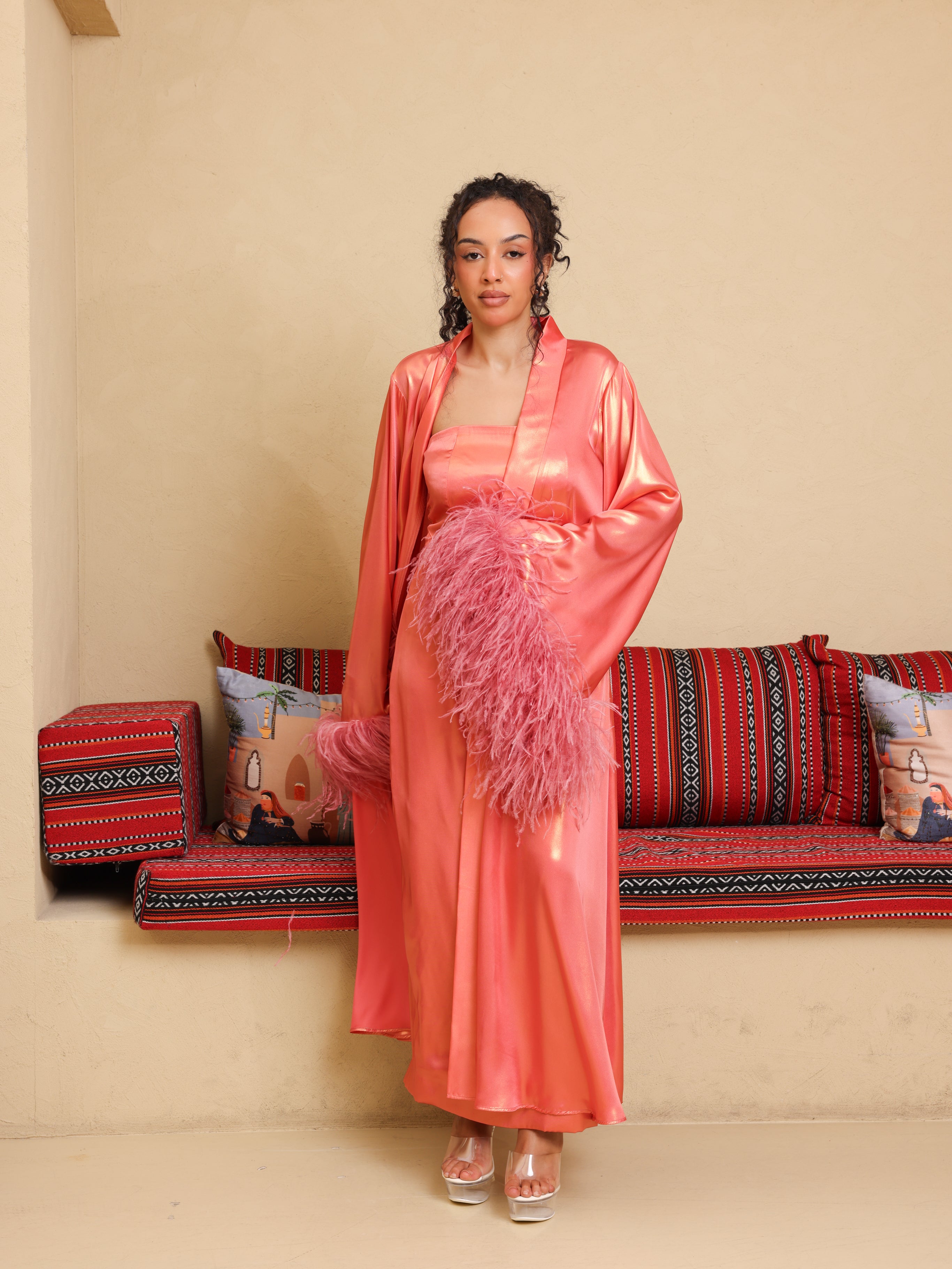 Luxury Satin Feather Abaya